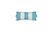 The Signature Headrest Pillow by Ledge Lounger is a rectangular cushion with alternating light blue and white stripes, blue piping, and two short side straps for secure handling. Its ideal for relaxing in the pool.