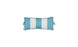 The Signature Headrest Pillow by Ledge Lounger is a rectangular cushion with alternating light blue and white stripes, blue piping, and two short side straps for secure handling. Its ideal for relaxing in the pool.