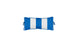 The Ledge Lounger Signature Headrest Pillow is a rectangular in-pool relaxation accessory featuring alternating blue and white vertical stripes on a white background, with blue-outlined edges and small blue handles on each side.