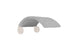 A gray structured fabric canopy with a swirling design, held by two cylindrical wooden bases, provides a modern minimalist look reminiscent of the Ledge Lounger Signature Chair Shade.
