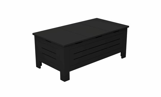 The Ledge Lounger Mainstay Storage Coffee Table features a rectangular design with slatted sides and front, plus a chic flat top, making it perfect for any outdoor living space.