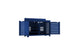 The Ledge Lounger Mainstay Bar Credenza features ample storage with a blue wooden design and horizontal slats, two doors with a shelf inside, an extended top surface, and four short legs—perfect for enhancing your outdoor entertainment space.