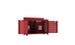 The Mainstay Bar Credenza by Ledge Lounger offers ample storage with open slatted doors and a small shelf. Its simple modern red wooden design features an elevated base and flat top, perfect for enhancing both outdoor entertaining and indoor décor.