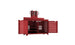 The Mainstay Bar Credenza by Ledge Lounger is a red wooden cabinet with double slatted doors that open to ample storage. It features a decorative top panel with a rectangular cutout, ideal as an outdoor entertainment centerpiece.