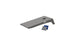 Illustration of a Ledge Lounger Cornhole set with a gray board featuring a hole in the top right corner. A blue and a gray bean bag lie before it, ready for an exciting game.