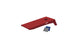 The Ledge Lounger Cornhole set features a striking red board with a round hole and comes with blue and gray bean bags, all set against a crisp white background.