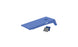 Illustration of Ledge Loungers Cornhole board, a portable set with a top hole. Comes with two bean bags—one blue and one gray—on the ground nearby for a perfect toss experience.