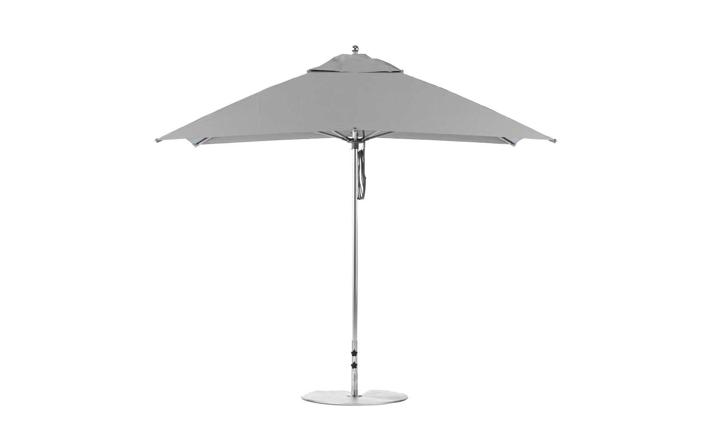 The Ledge Lounger Essential Fiberglass Umbrella - 8.5 Rectangle Pulley, featuring a metal pole and base with marine-grade fabrics, is corrosion-resistant and perfect for outdoor shade in grey.