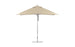 The Ledge Lounger Essential Fiberglass Umbrella - 8.5 Rectangle Pulley, viewed from the side, features a beige canopy with a silver pole and round base. Its minimalist design is crafted from wind-resistant, marine-grade fabrics, ideal for outdoor settings.