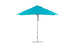 The Ledge Lounger Essential Fiberglass Umbrella features marine-grade blue fabric, a metallic pole with a circular base, and is fully open on a white background. This 8.5 rectangle pulley umbrella showcases its wind-resistant design without shadows.