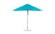 The Ledge Lounger Essential Fiberglass Umbrella features marine-grade blue fabric, a metallic pole with a circular base, and is fully open on a white background. This 8.5 rectangle pulley umbrella showcases its wind-resistant design without shadows.