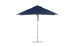 The Ledge Lounger Essential Fiberglass Umbrella, with a sleek design, features a blue 8.5 rectangle canopy and silver pole with a round base. Made from marine-grade fabrics, this wind-resistant umbrella provides perfect shade for any garden or patio setting.