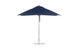The Ledge Lounger Essential Fiberglass Umbrella, with a sleek design, features a blue 8.5 rectangle canopy and silver pole with a round base. Made from marine-grade fabrics, this wind-resistant umbrella provides perfect shade for any garden or patio setting.
