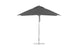 A gray Essential Fiberglass Umbrella by Ledge Lounger features an 8.5 rectangular canopy of marine-grade fabrics with a metal pole and base, standing open and upright against a white background to showcase its elegant durability.