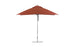 The Ledge Lounger Essential Fiberglass Umbrella - 8.5 Rectangle Pulley features marine-grade red fabric, a silver pole, and a circular base, showcased against a plain white background.