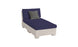 The Signature Sectional 2 Piece Sun Chair by Ledge Lounger features a cream frame, dark blue cushions, and a small gray pillow. Made from durable materials, it ensures sublime relaxation against a plain white background.