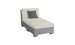 The Ledge Lounger Signature Sectional 2 Piece Sun Chair is a minimalist chaise lounge with light gray upholstery and a single dark gray pillow. It features a slightly angled backrest, clean lines, and a modern aesthetic for an elevated relaxation experience.