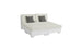 The Signature Sectional 4 Piece Sun Chair by Ledge Lounger is a modern, white modular sofa set with two sections and gray pillows. It features spacious seating, a minimalist design, and clean lines, offering comfortable lounging against a plain white background.