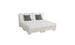 The Signature Sectional 4 Piece Sun Chair by Ledge Lounger is a white modular sofa with spacious seating for two, featuring two seats and backs, plus gray square pillows for ultimate relaxation.