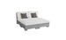 The Signature Sectional 4 Piece Sun Chair by Ledge Lounger is a modern modular sofa with spacious seating, consisting of two sections. Each section features white upholstered cushioned seats and backrests with gray fabric bases, complemented by two square gray pillows for relaxation.