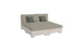 The Signature Sectional 4 Piece Sun Chair by Ledge Lounger is a modular light gray sofa with spacious seating, two large back cushions, and two smaller dark gray throw pillows. It boasts a modern blocky design with short legs, set against a white background.