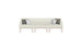 The Ledge Lounger Mainstay Sectional 3 Piece Sofa features a cream tone, minimalist style, and sleek light wood legs. With dark/light gray accent pillows on each end, its perfect for enhancing your outdoor space.