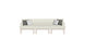 The Ledge Lounger Mainstay Sectional 3 Piece Sofa features a cream tone, minimalist style, and sleek light wood legs. With dark/light gray accent pillows on each end, its perfect for enhancing your outdoor space.