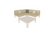 The Mainstay Sectional 4 Piece Diamond by Ledge Lounger forms an inviting L-shaped corner with five square pillows—three light gray and two dark gray. It encircles a beige square coffee table, all set against a simple white backdrop.