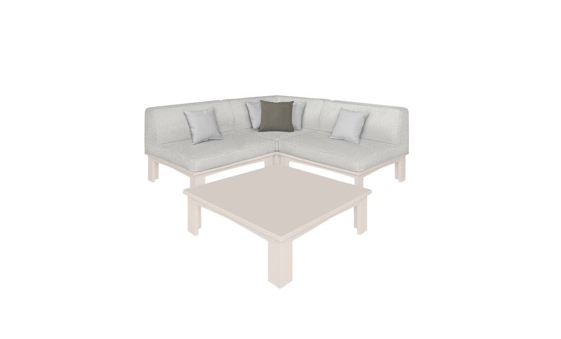 The Mainstay Sectional 4 Piece Diamond from Ledge Lounger features a minimalist white L-shaped design with two white and one dark green cushion, creating a cozy corner around a square beige coffee table. This outdoor furniture boasts clean lines and modern style, ideal for stylish gatherings.