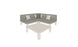 The Mainstay Sectional 4 Piece Diamond from Ledge Lounger, featuring light gray cushions, forms a cozy corner around a matching square coffee table. Its modern design integrates seamlessly into a minimalist, light-colored setting, providing the perfect spot to relax and unwind.