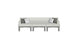 The Mainstay Sectional 3 Piece Sofa by Ledge Lounger is a sleek, light gray set with three seat sections and gray legs. Each end has two cushions, one white and one dark gray, making it perfect against a white outdoor backdrop for a modern look.