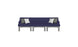 The Ledge Lounger Mainstay Sectional 3 Piece Sofa, a dark blue three-seater with gray legs and two white and gray throw pillows symmetrically arranged, enhances your outdoor space against a plain white backdrop.
