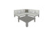 The Mainstay Sectional 4 Piece Diamond by Ledge Lounger in gray forms a cozy corner with two white and one dark gray cushion against a blank background, complemented by a matching rectangular coffee table for an inviting setup.