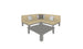 The Mainstay Sectional 4 Piece Diamond by Ledge Lounger features an inviting beige L-shaped sectional with three white cushions, two grey ones, and a square grey coffee table.