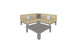 The Mainstay Sectional 4 Piece Diamond by Ledge Lounger features an inviting beige L-shaped sectional with three white cushions, two grey ones, and a square grey coffee table.