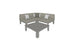 The Mainstay Sectional 4 Piece Diamond by Ledge Lounger features a gray L-shaped design with white and dark gray throw pillows, creating a cozy corner. Paired with a matching gray rectangular coffee table, the set is showcased on a plain white background.