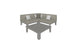 The Mainstay Sectional 4 Piece Diamond by Ledge Lounger features a gray L-shaped design with white and dark gray throw pillows, creating a cozy corner. Paired with a matching gray rectangular coffee table, the set is showcased on a plain white background.