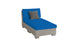 The Signature Sectional 2 Piece Sun Chair by Ledge Lounger is a modern chaise lounge in durable materials, featuring a gray base with bright blue cushions and a smaller gray pillow, all set against a clean white backdrop for optimized relaxation.