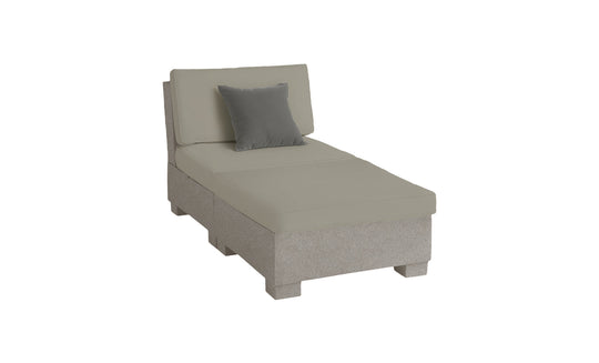 The Signature Sectional 2 Piece Sun Chair by Ledge Lounger is a modern gray chaise lounge crafted from durable materials. It includes a matching gray cushion and darker gray throw pillow, block legs, and clean lines for enhanced contemporary appeal and unmatched relaxation.