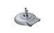 The Ledge Lounger Aluminum Umbrella Base is a silver, circular, powder-coated aluminum stand with an adjustable pole holder and a sleek, flat surface. It features two wheels for easy mobility and added umbrella stability.