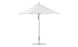 The Ledge Lounger Premier Aluminum Umbrella - 7.5 Octagon Pulley boasts a white finish, round base, sleek metal pole, marine-grade fabrics, and wind vent. Its wind-resistant triangular fabric panels make it ideal for any outdoor setting.