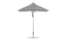 The Ledge Lounger Premier Aluminum Umbrella - 7.5 Square Pulley is a black and white striped outdoor umbrella with a pointed top, crafted from wind-resistant marine-grade fabrics, featuring a sleek metallic pole and sturdy round base.
