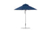 The Ledge Lounger Premier Aluminum Umbrella - 7.5 Octagon Pulley in blue features a wind-resistant top vent and rests on a sleek silver metal pole with a round base, crafted from marine-grade fabrics ideal for outdoors.