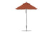 The Premier Aluminum Umbrella by Ledge Lounger features a durable frame and round base, crafted from marine-grade fabric for wind-resistance and shade. This red 6.5 square patio umbrella has a small top vent and stands isolated against a white background.