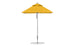 The Premier Aluminum Umbrella - 6.5 Square Pulley by Ledge Lounger features a yellow canopy with marine-grade fabrics, a silver pole, and a round base, standing against a plain white background.