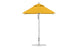 The Premier Aluminum Umbrella - 6.5 Square Pulley by Ledge Lounger features a yellow canopy with marine-grade fabrics, a silver pole, and a round base, standing against a plain white background.