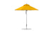 The Ledge Lounger Premier Aluminum Umbrella - 7.5 Octagon Pulley, in bright yellow, features a metal pole and circular base designed for outdoor use. It stands against a plain white background with marine-grade fabric, a classic wide-dome shape, and a peak vent for wind resistance.