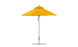 The Ledge Lounger Premier Aluminum Umbrella - 7.5 Octagon Pulley, in bright yellow, features a metal pole and circular base designed for outdoor use. It stands against a plain white background with marine-grade fabric, a classic wide-dome shape, and a peak vent for wind resistance.