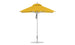 The Ledge Lounger Premier Aluminum Umbrella - 7.5 Square Pulley showcases a triangular shade with marine-grade fabrics, a small top vent, and a hanging strap in the middle. It features a yellow canopy, silver pole, and round base against a plain white background.