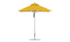The Ledge Lounger Premier Aluminum Umbrella - 7.5 Square Pulley showcases a triangular shade with marine-grade fabrics, a small top vent, and a hanging strap in the middle. It features a yellow canopy, silver pole, and round base against a plain white background.